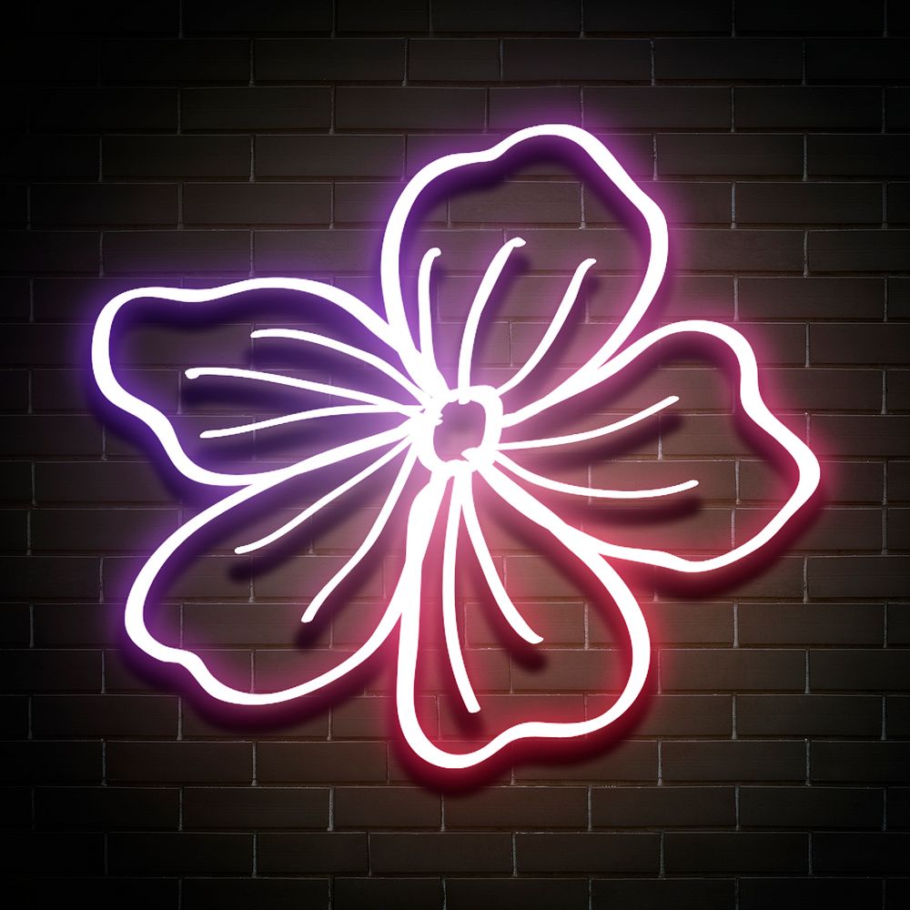 Neon pink flower psd glowing sign