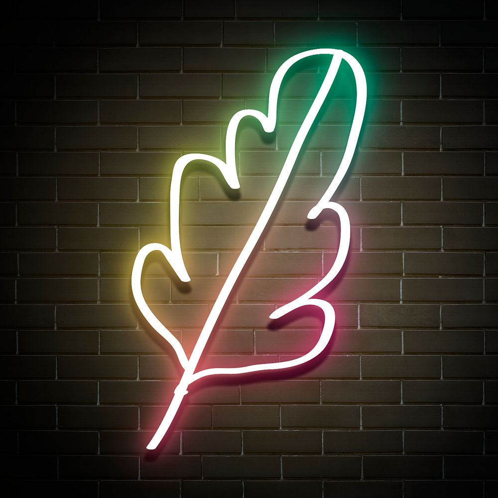 Glowing leaf neon sign hand drawn