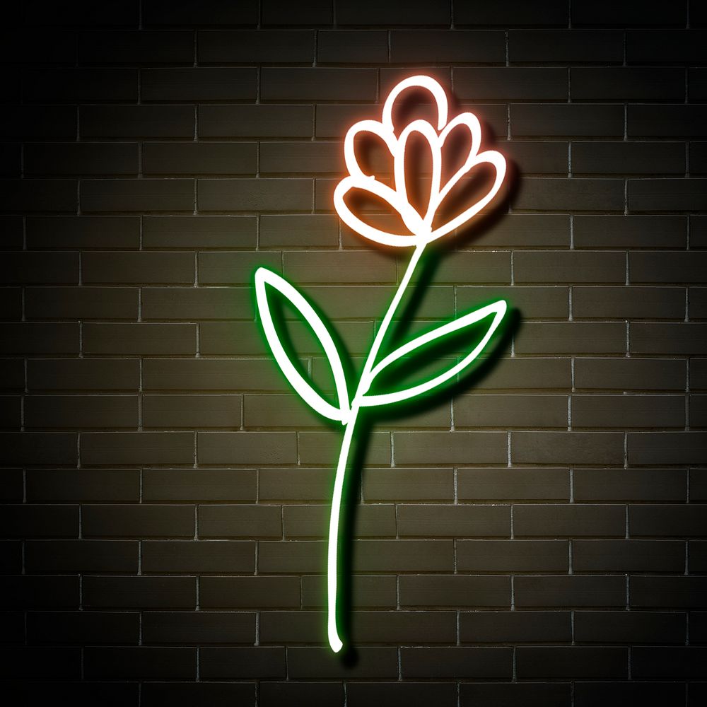 Neon red peony flower psd glowing sign