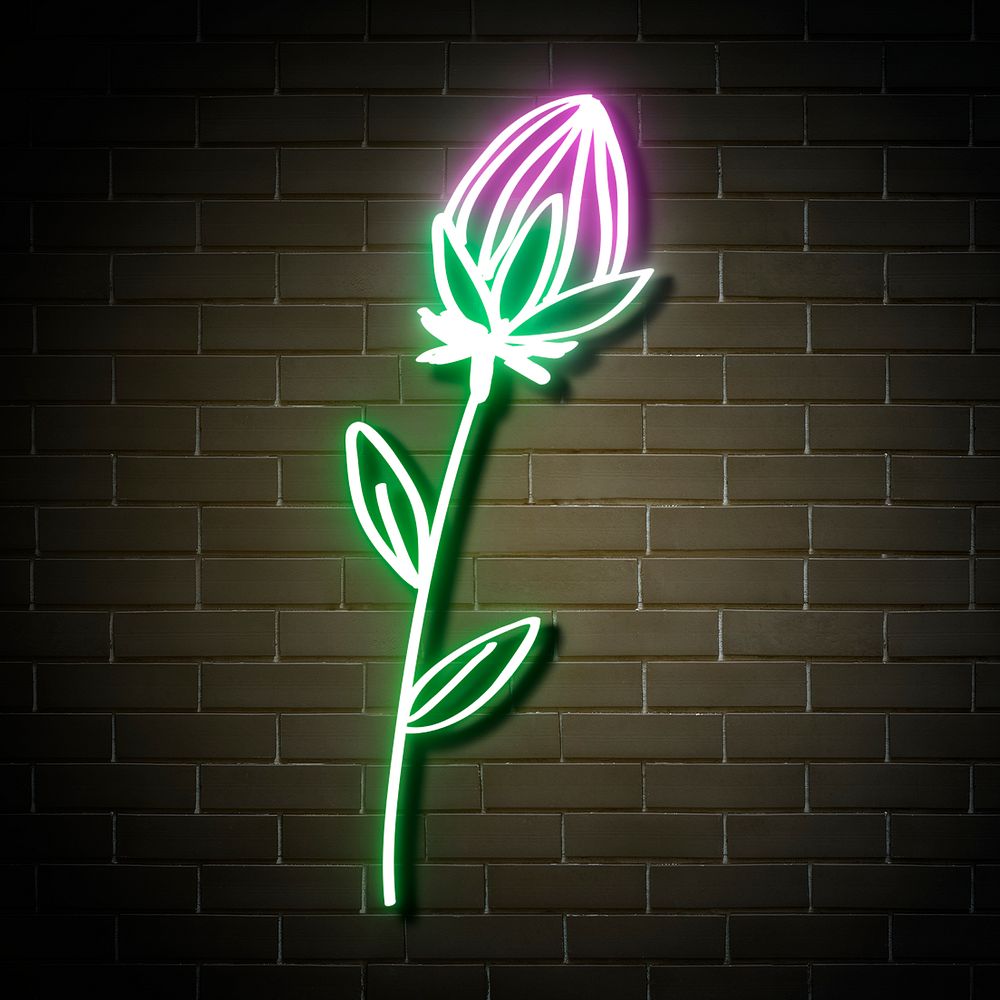 Neon protia flower psd glowing sign