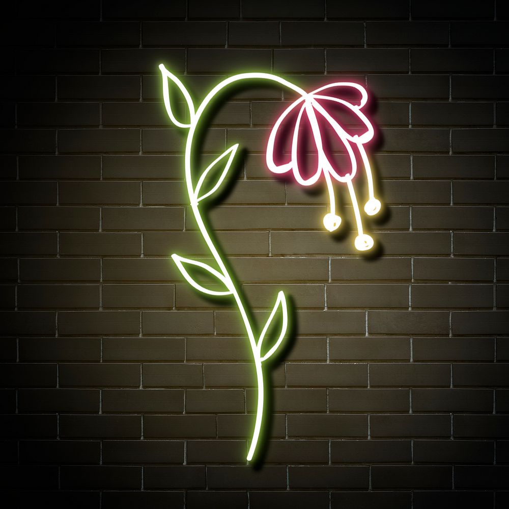 Neon red flower sign psd 