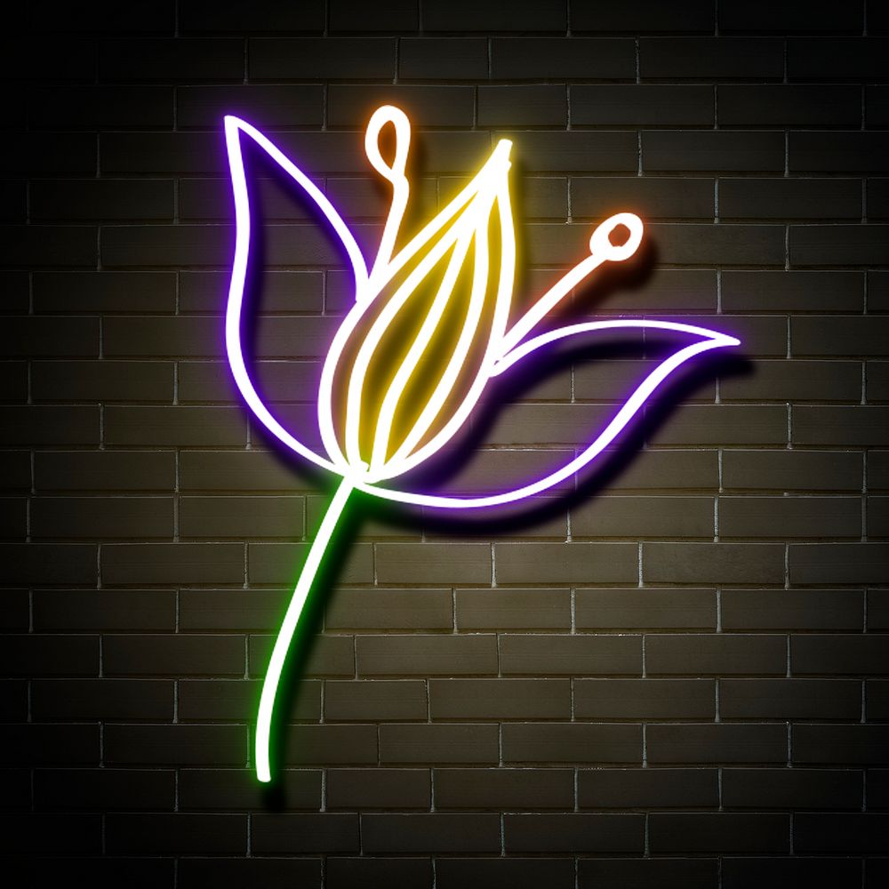 Glowing colorful neon flower hand drawn