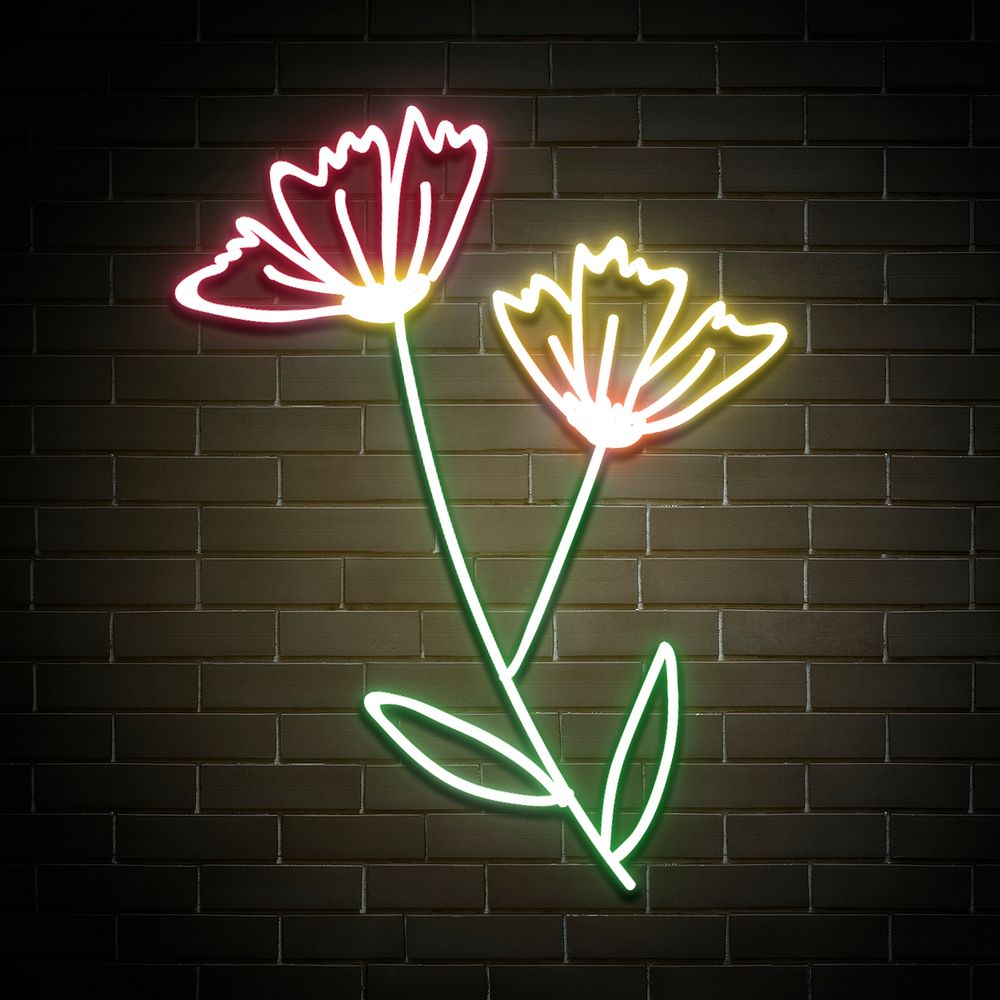 Neon poppy flower psd glowing sign