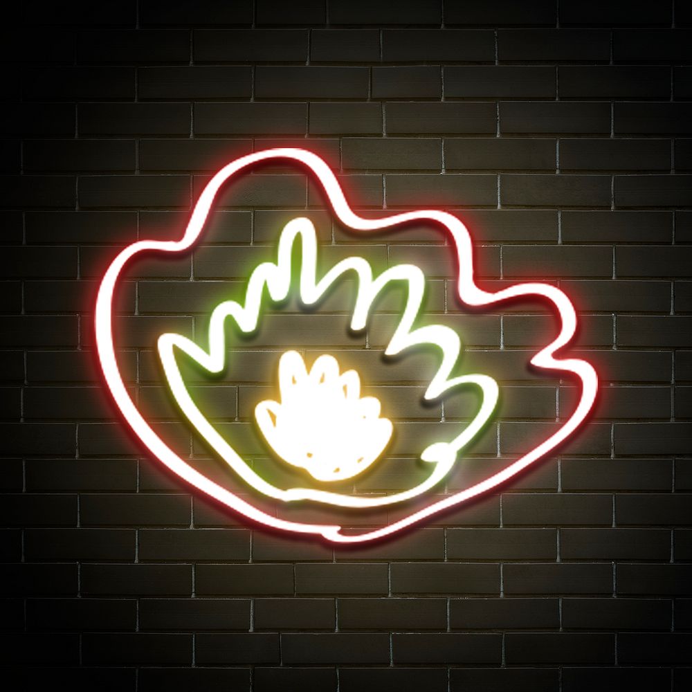 Blooming poppy flower neon sign doodle hand drawn