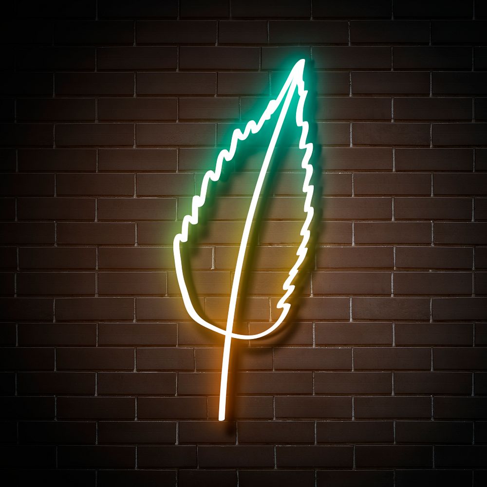 Neon yellow leaf glowing sign