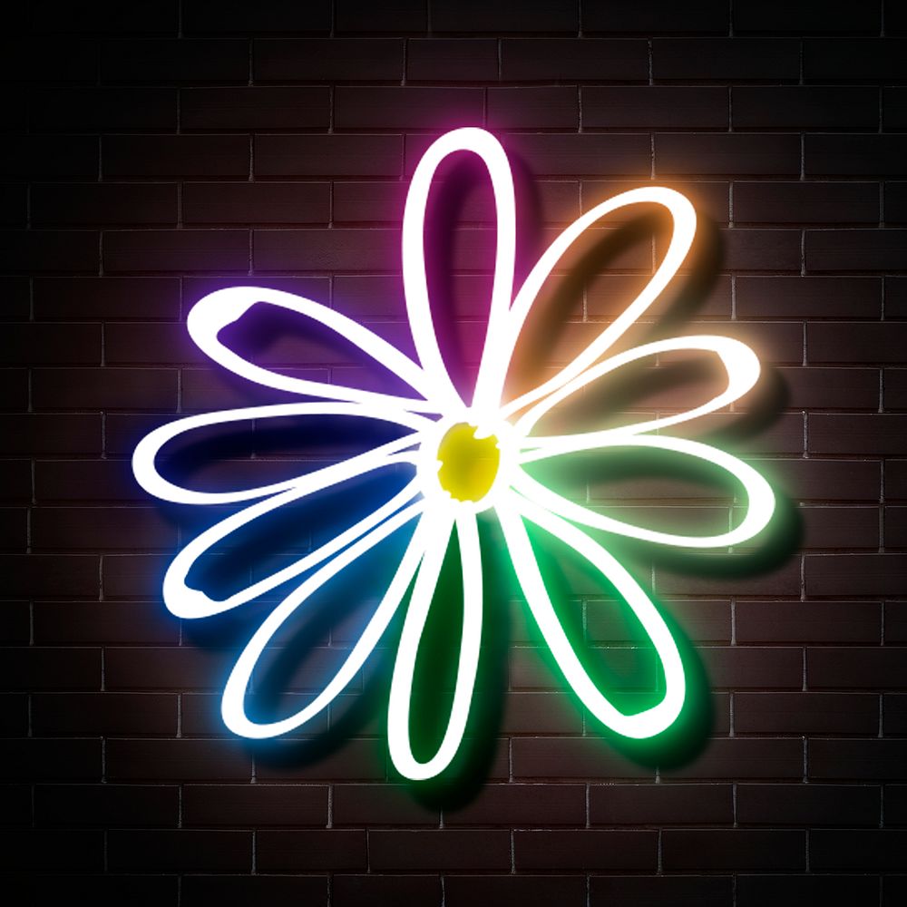 Neon daisy flower glowing floral sign