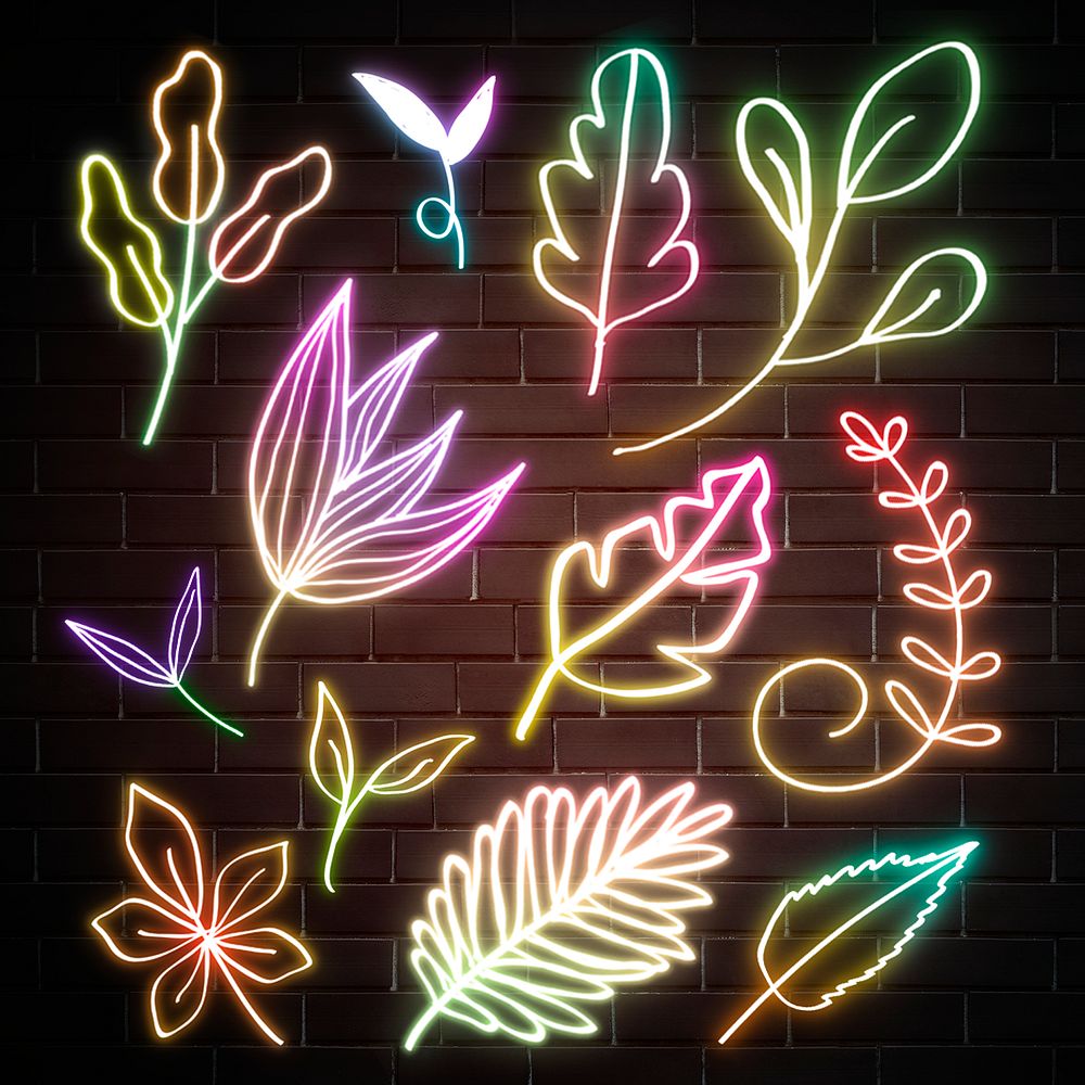 Blooming flowers neon sign doodle hand drawn mixed