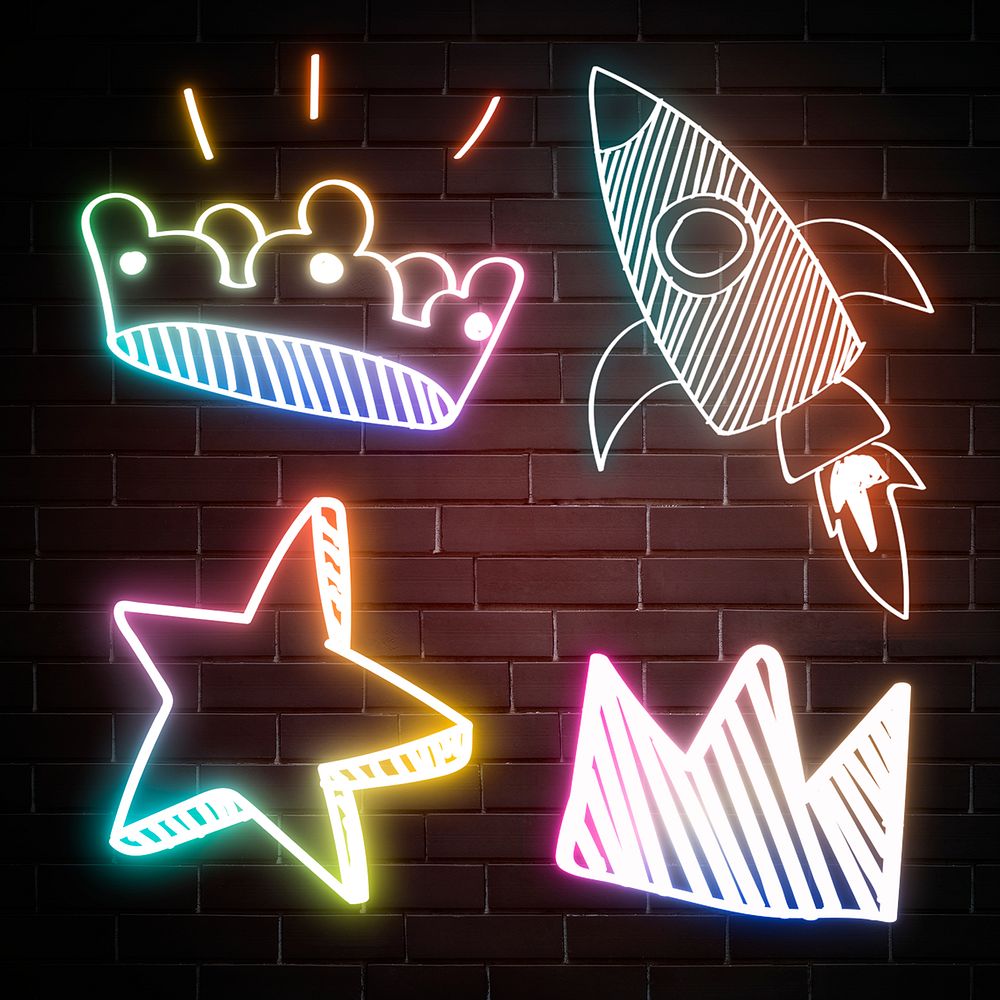 Rainbow led light psd neon doodle collection