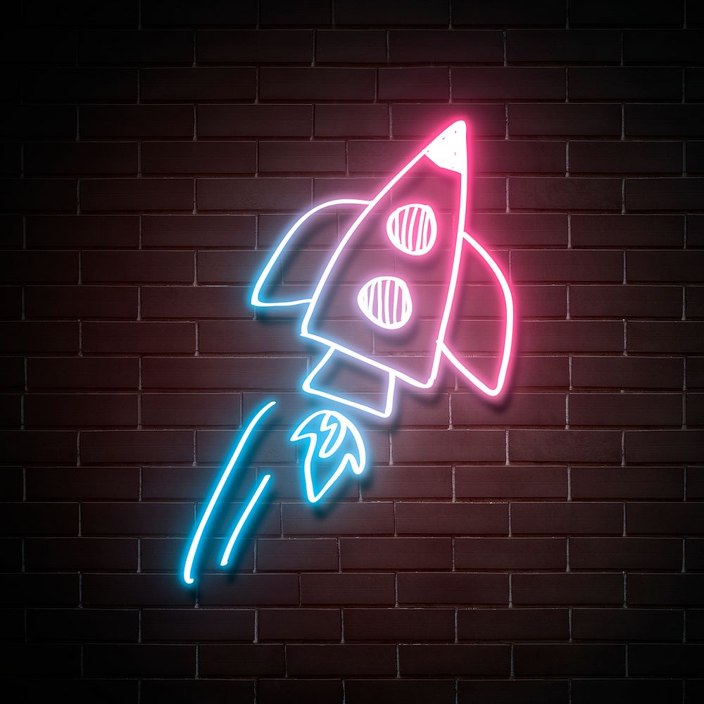 Rainbow rocket led light psd neon doodle