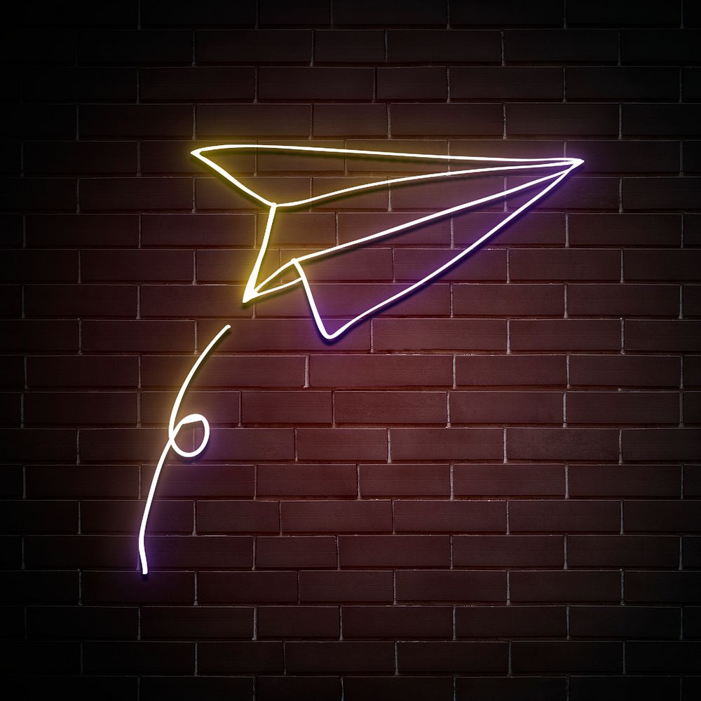 Neon rainbow paper plane psd doodle