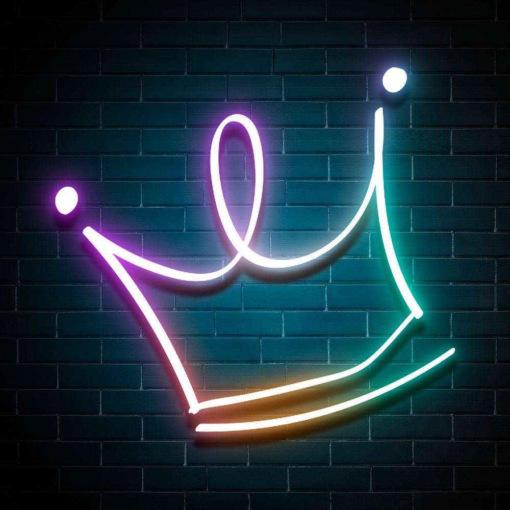 Rainbow neon psd crown glow doodle