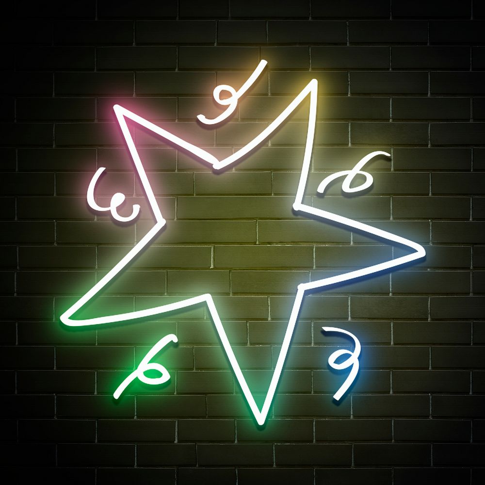 Glow rainbow neon star doodle psd illustration