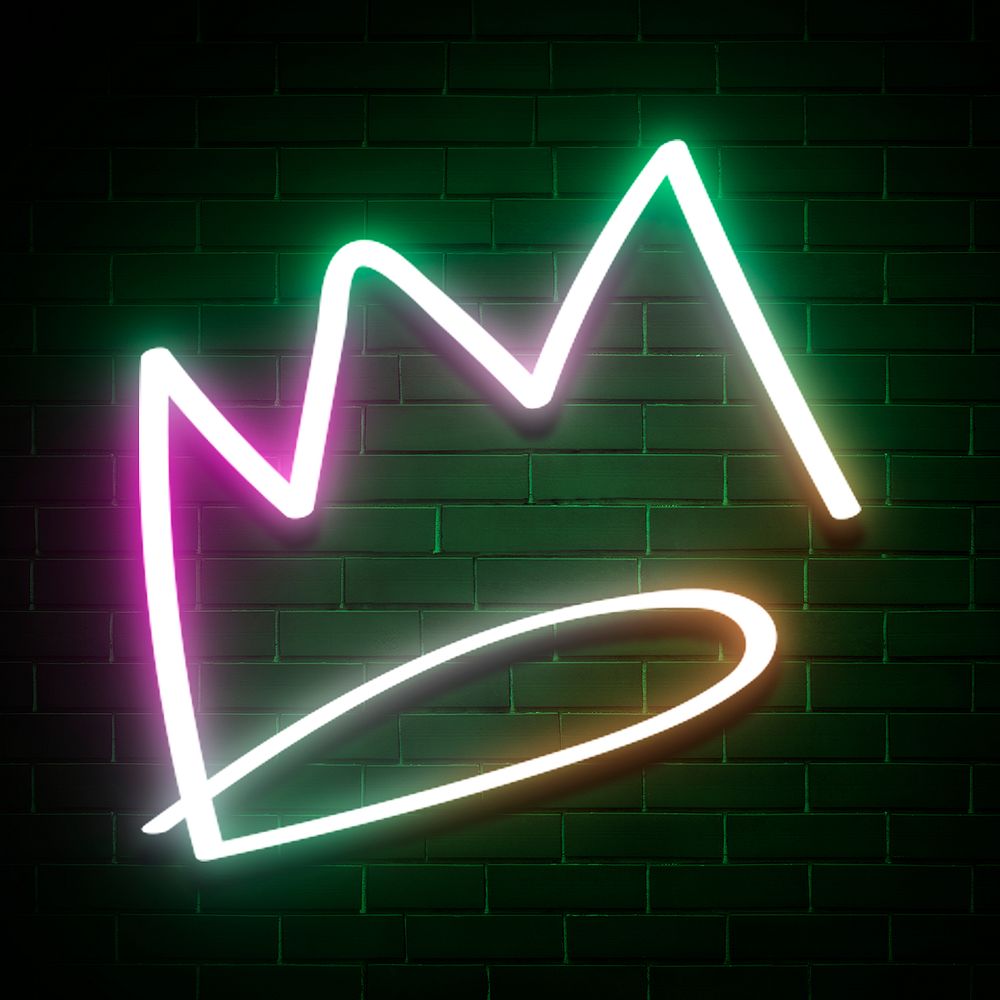 Rainbow neon psd crown glow doodle