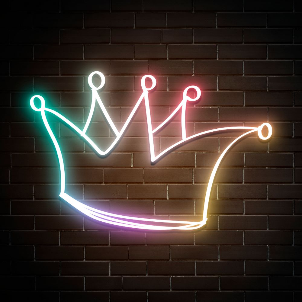 Psd colorful neon glow crown doodle