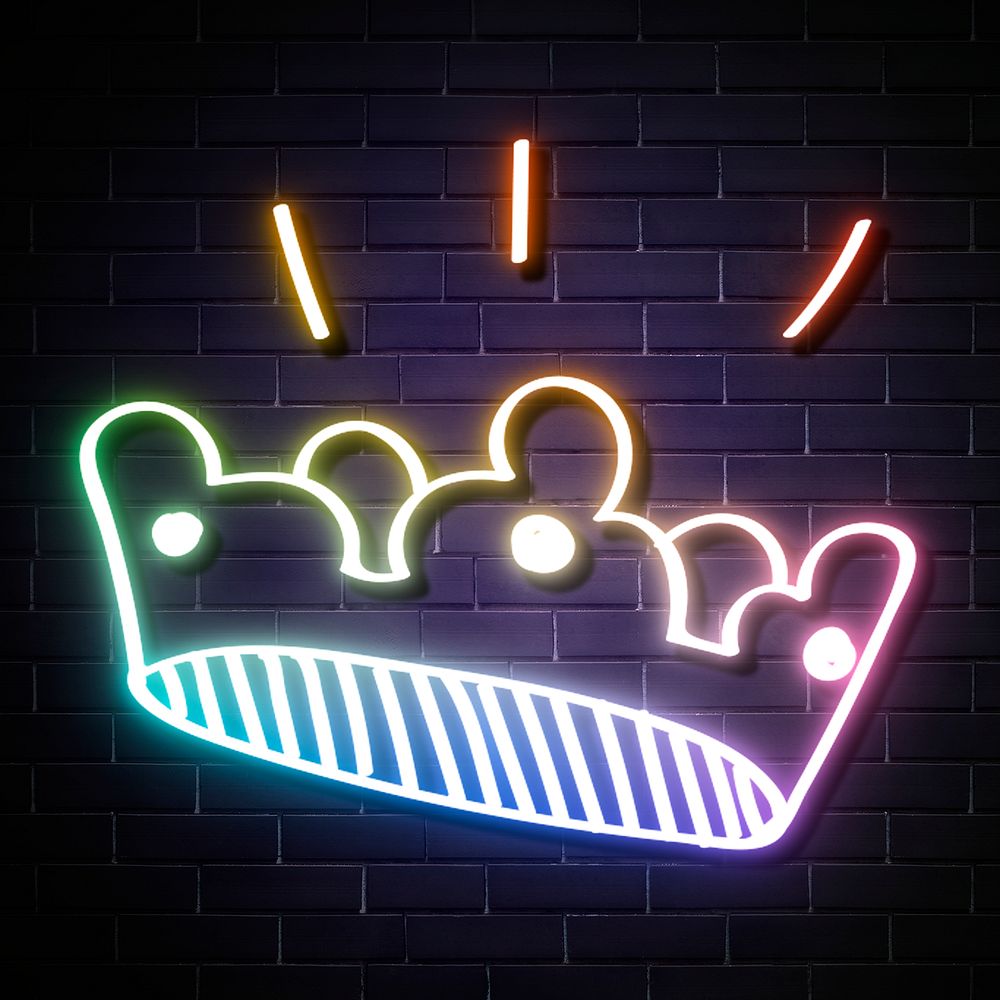 Neon light rainbow crown doodle