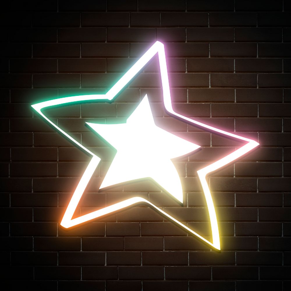 Glow rainbow neon star doodle psd illustration