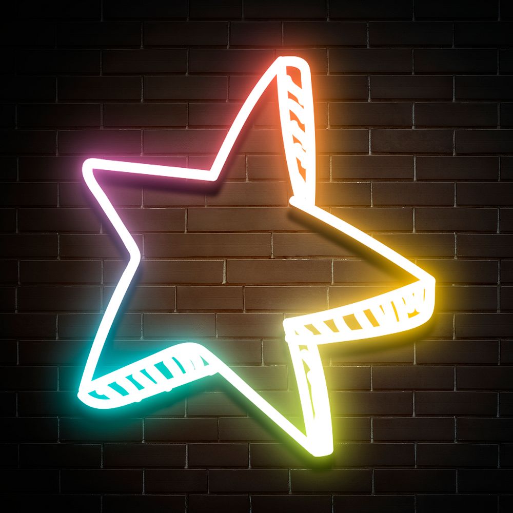 Neon rainbow star psd doodle