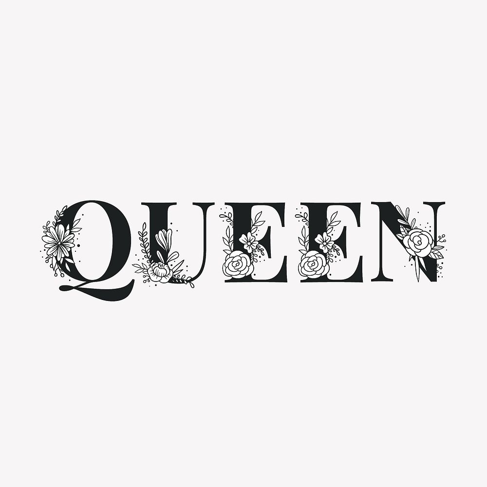 Queen text girly flower vector font typography