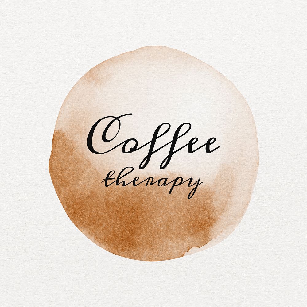 Coffee therapy text on a brown coffee cup stain