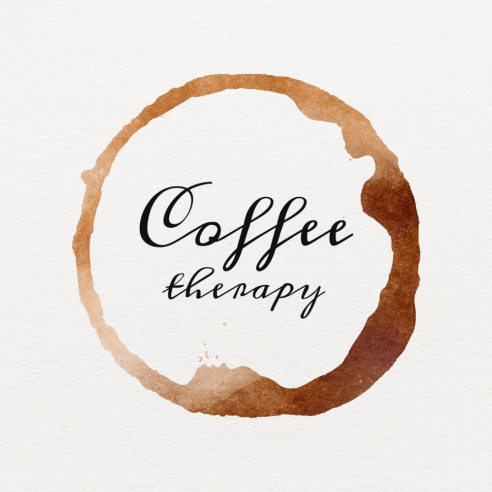 Coffee therapy text on a brown coffee cup stain