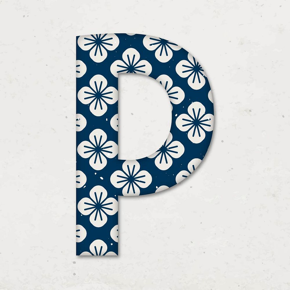 Letter p Japanese flower vector blue pattern typography