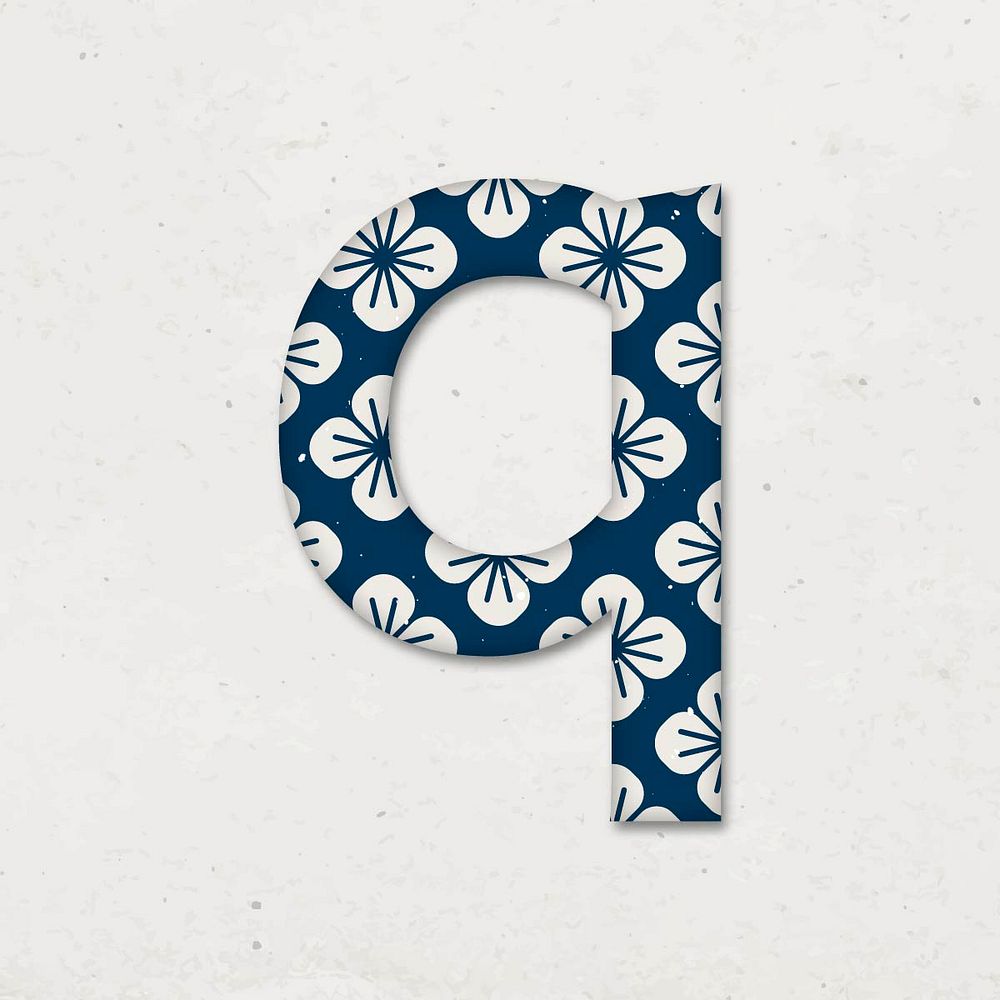 Letter q Japanese floral vector blue pattern typography