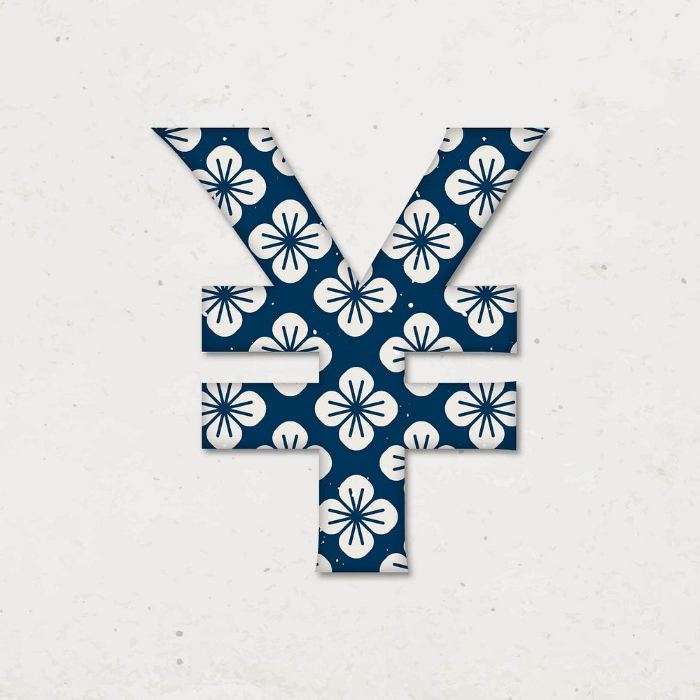 Vector yen symbol japanese floral inspired pattern typography