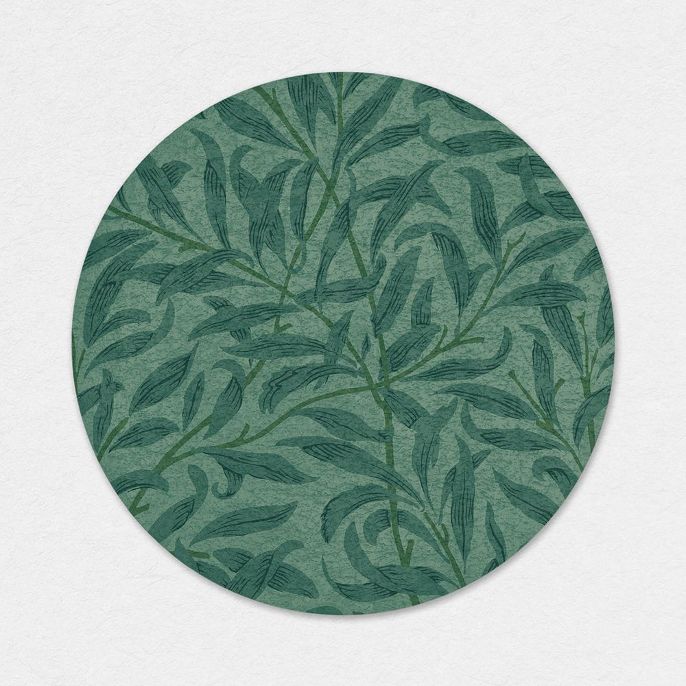 Willow bough round sticker psd remix from artwork by William Morris