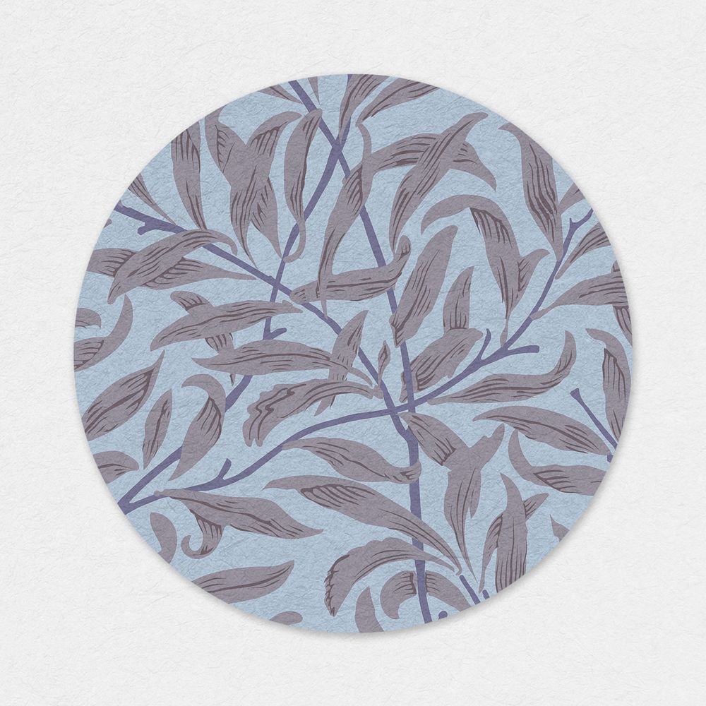 Willow bough round sticker psd remix from artwork by William Morris