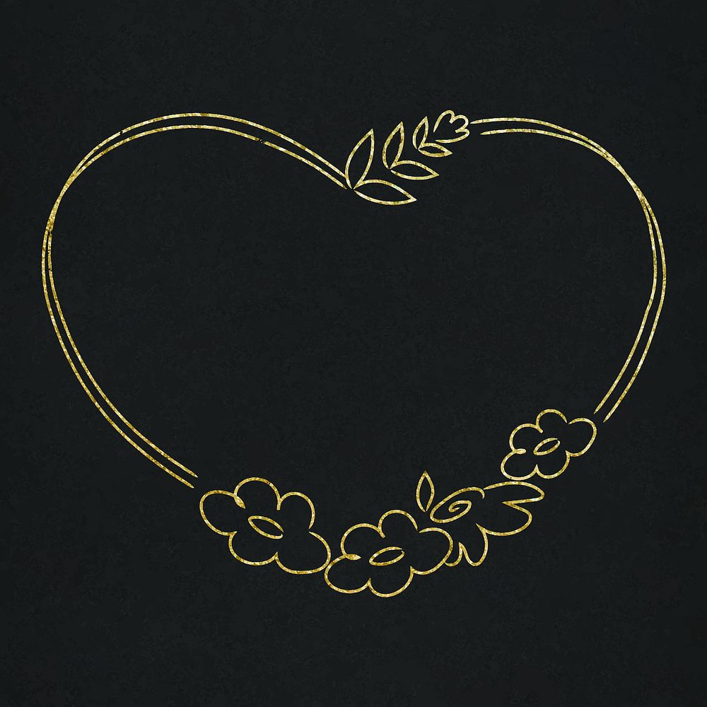 Vector golden botanical heart shaped frame