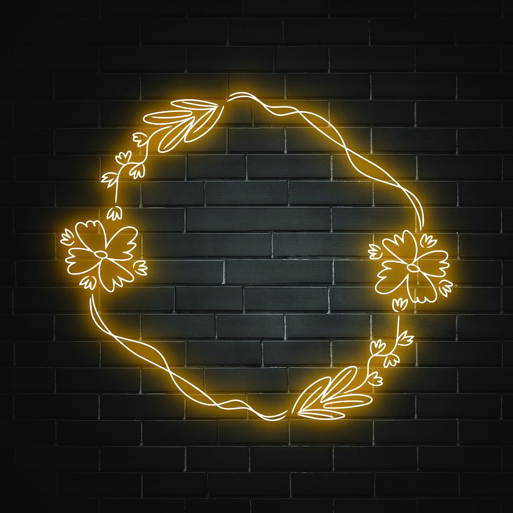 Glowing neon frame botanical vector for kids