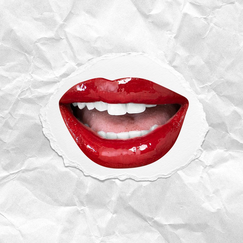 Kissable red lips sneering attitude expression design element