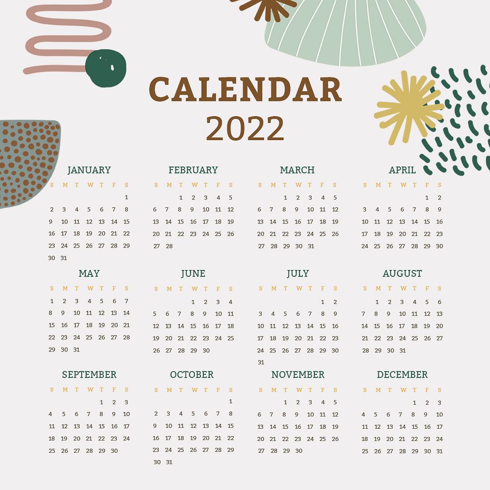 Aesthetic 2022 monthly calendar template psd, floral memphis design