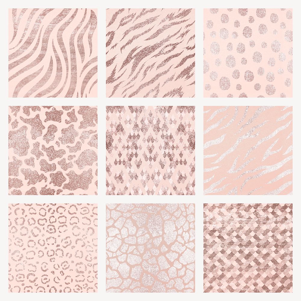 Pink animal print patterns set psd
