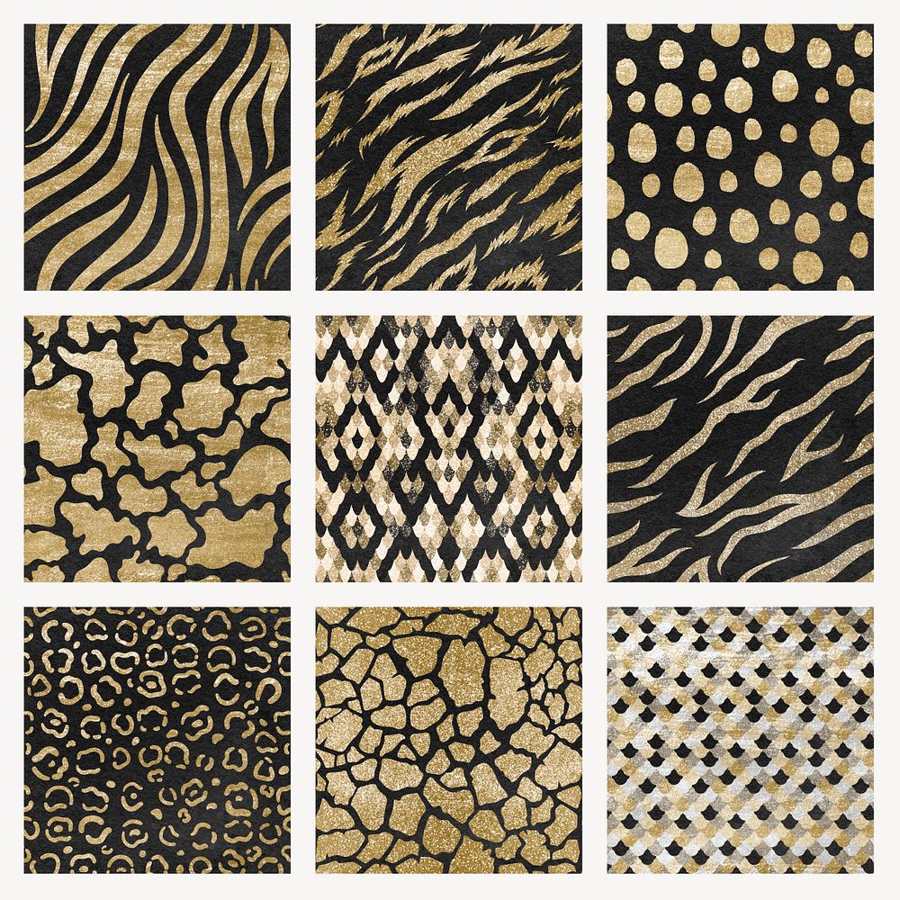 Gold animal print patterns set psd