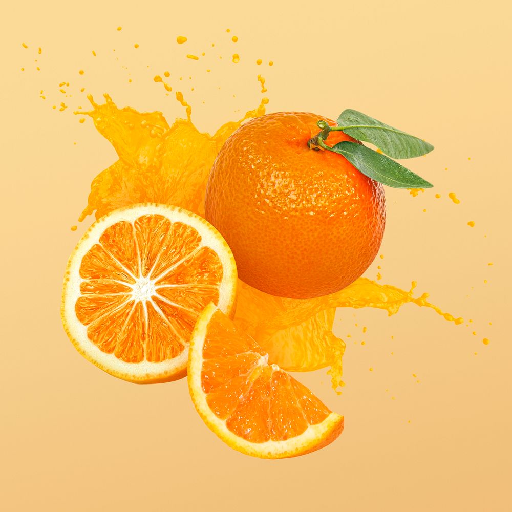 Orange juice splash clipart, abstract fruit photo
