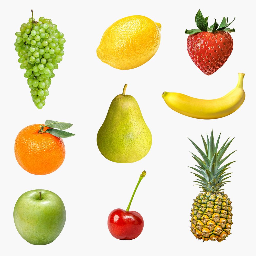 Organic fruit sticker, healthy food set psd