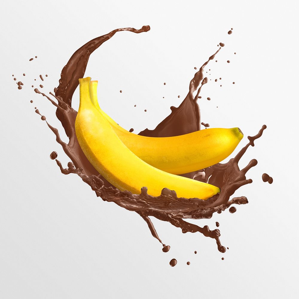 Banana splash clipart, chocolate milk, creative fruit photo psd
