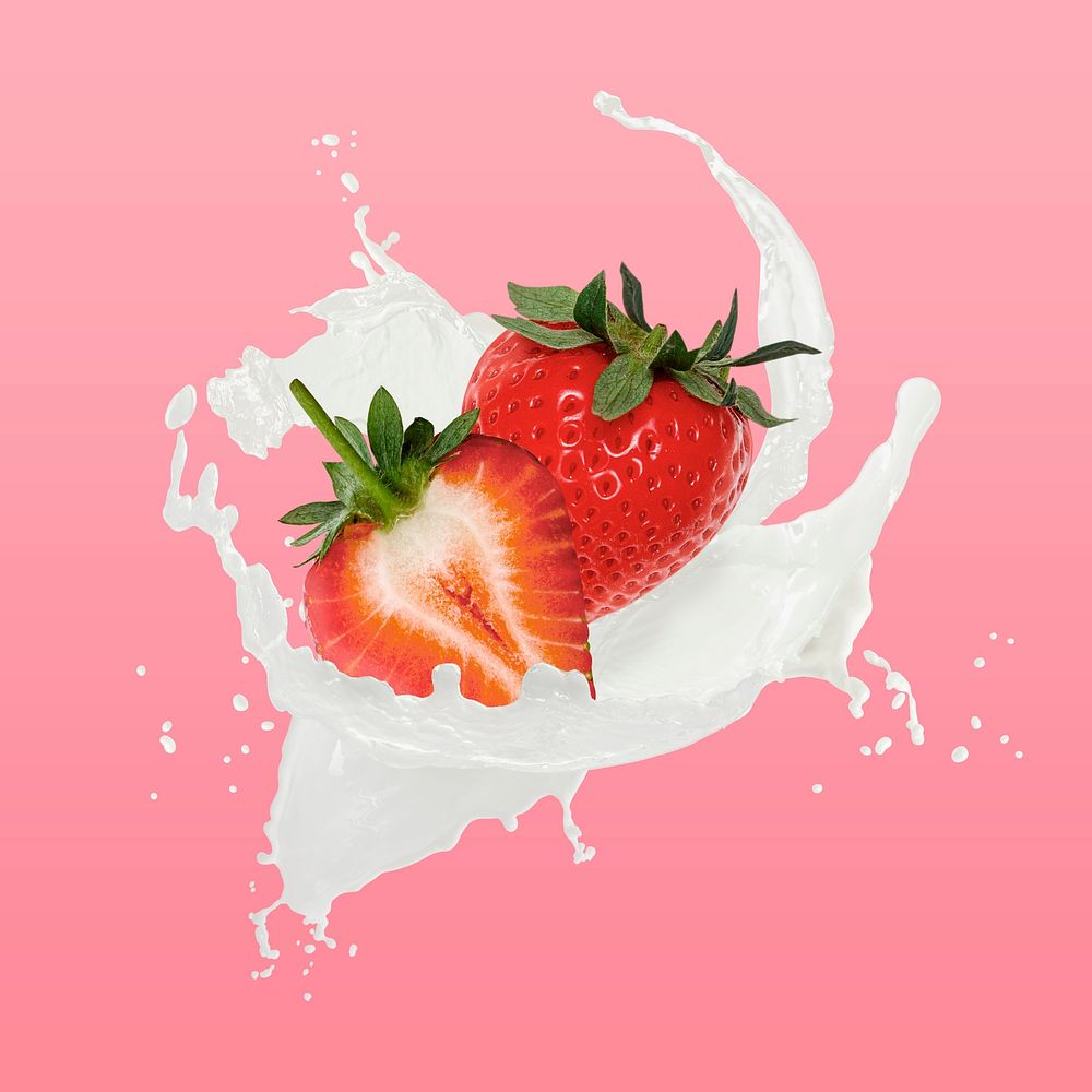 Strawberry smoothie splash clipart, creative fruit photo psd