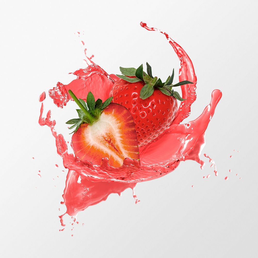 Strawberry splash clipart, abstract fruit photo psd