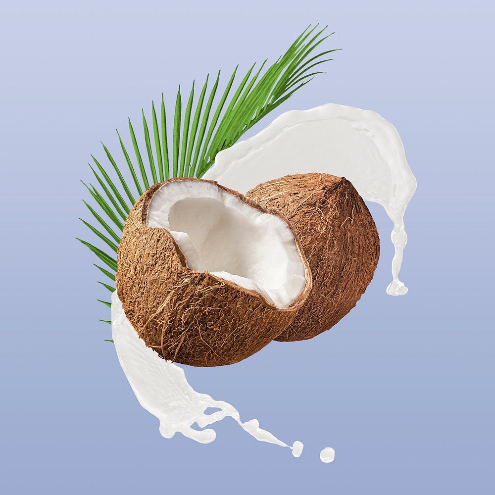 Coconut milk splash clipart, fruit abstract graphic