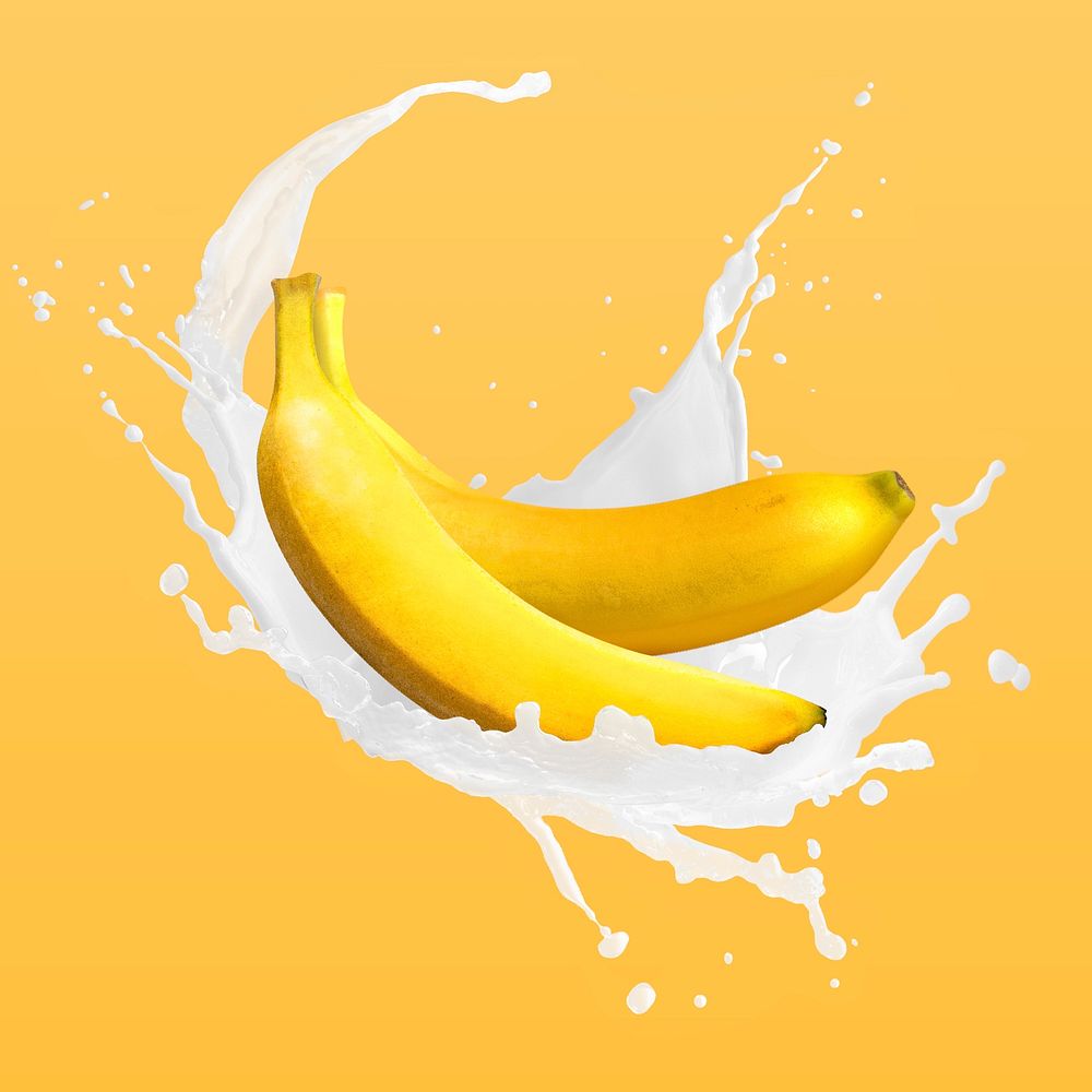 Banana milk splash clipart, creative fruit photo psd