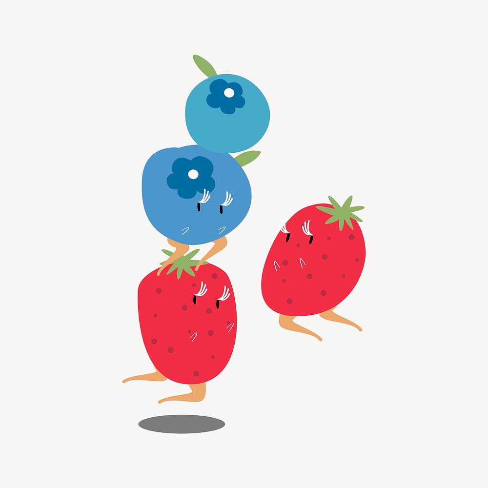 Blueberry, strawberry cartoon sticker, citrus fruit psd