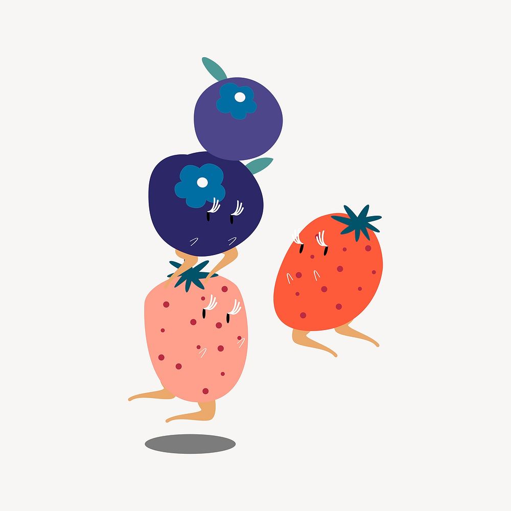 Blueberry, strawberry  cartoon sticker, citrus fruit vector