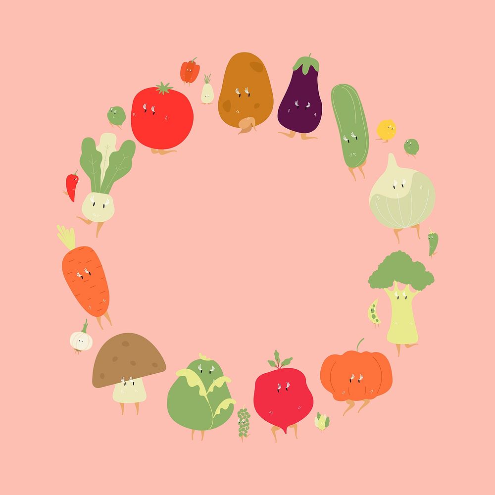 Cute vegetable frame, healthy ingredient cartoon vector