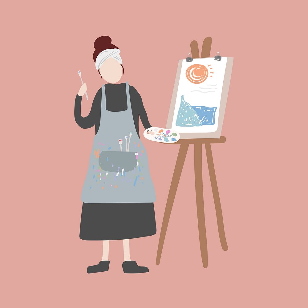 Female painter clipart, creative artist, job illustration vector