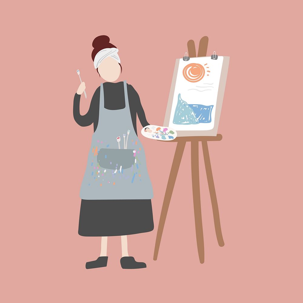 Female painter clipart, creative artist, job illustration psd
