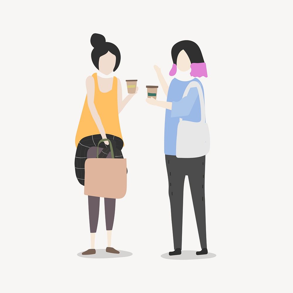 Women drinking coffee clipart, socializing, cartoon illustration psd