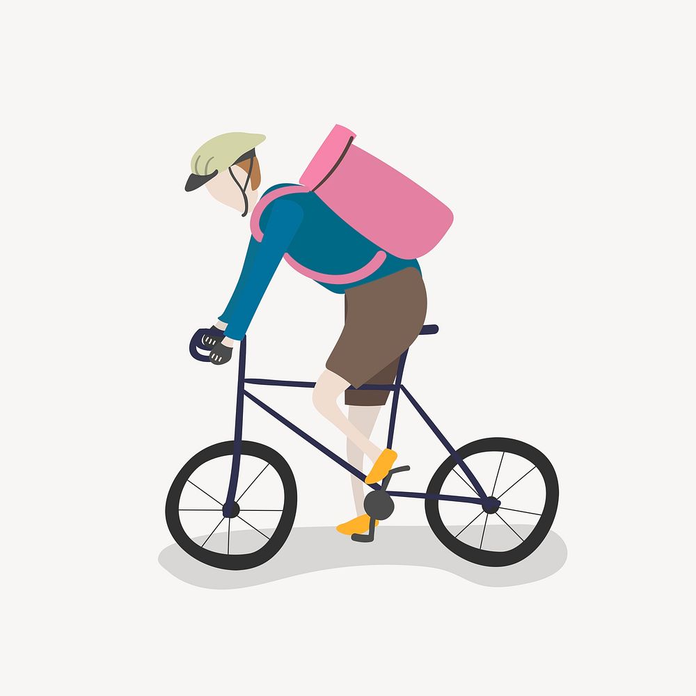 Man riding bicycle clipart, sustainable lifestyle illustration psd