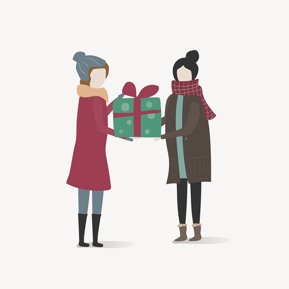 Christmas gift giving clipart, women illustration psd